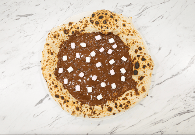 Hazelnut chocolate dessert pizza